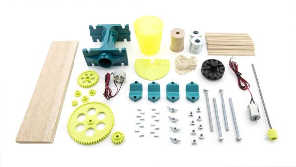 A table with many different parts and tools