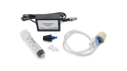 A set of medical equipment including an oxygen tube, syringe and charger.