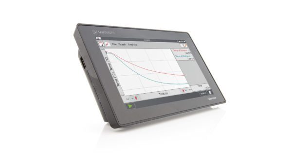 A tablet computer with a screen showing the temperature.