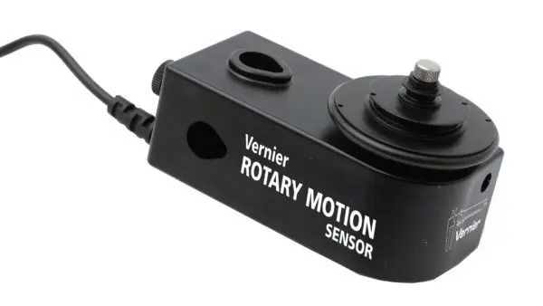 A black rotary motion sensor attached to the side of a camera.