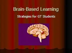 A picture of the brain with text that says " brain-based learning strategies for gt students ".